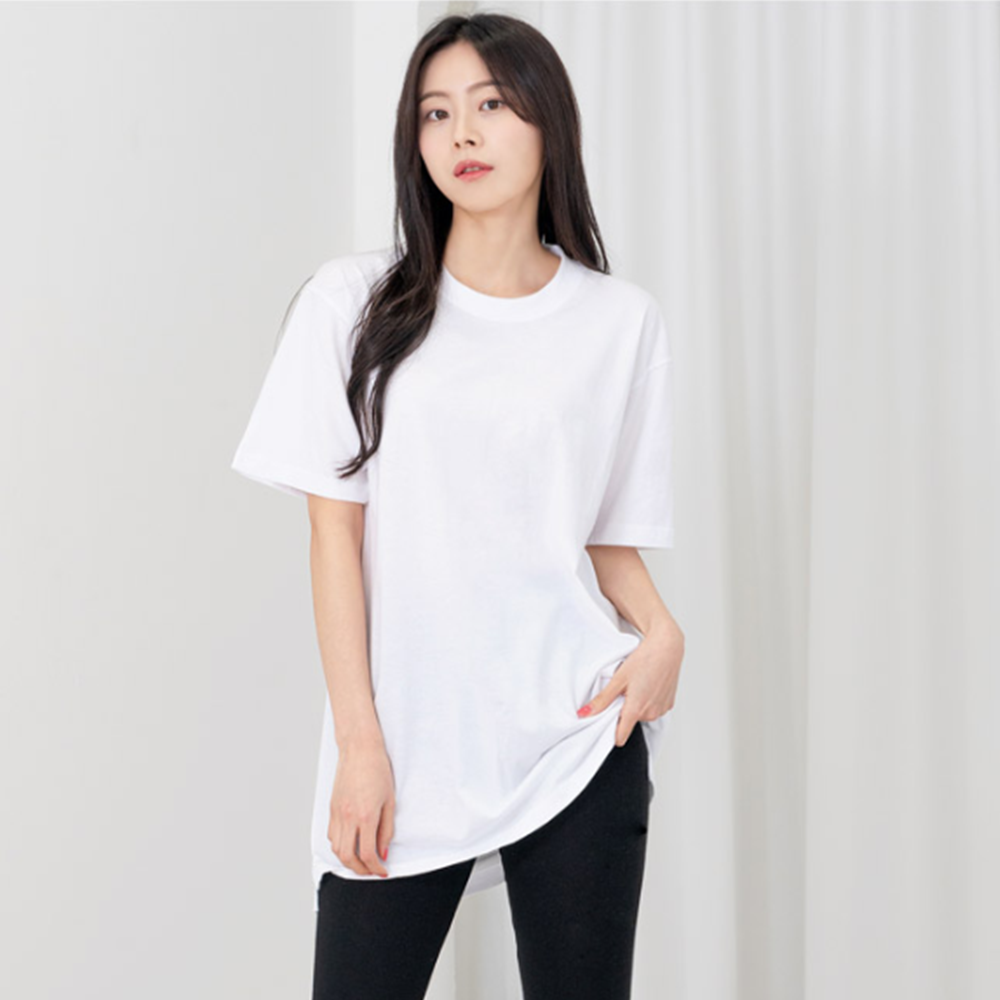 흰색무지티 레깅스레이어드 여름 반팔면티 라운드넥 여성롱티 - 상세 이미지 5
