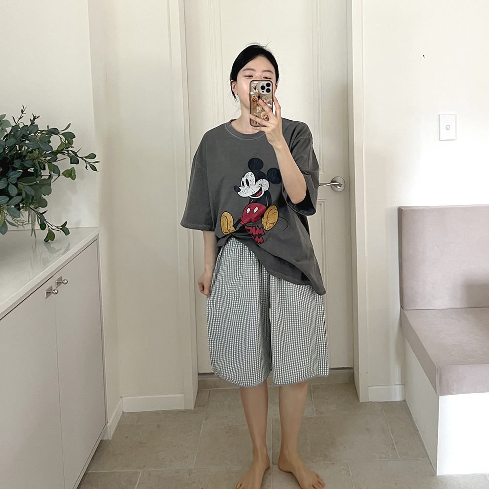 국산 피그먼트 워싱면 디즈니 미키 커플 반팔 티셔츠 빅사이즈 롱티 상세 이미지 25