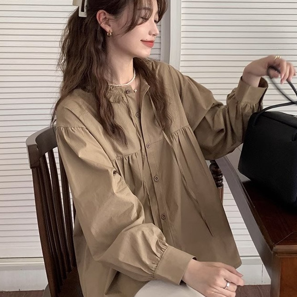 여름블라우스 셔링카라 루즈핏 긴팔 러블리 귀여운 블라우스 : 공주다방