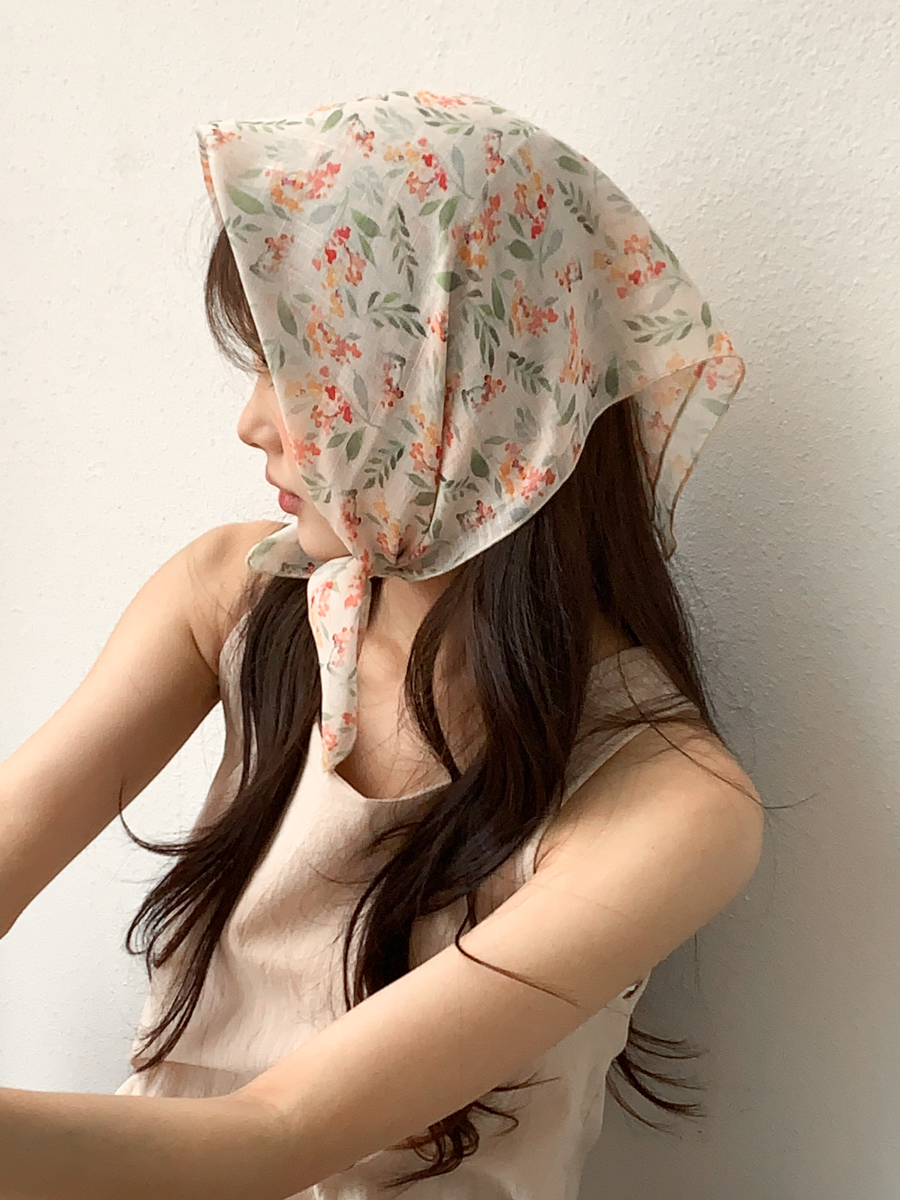 수채화 플라워 패턴 헤어 두건 스카프 4color 상세 이미지 10