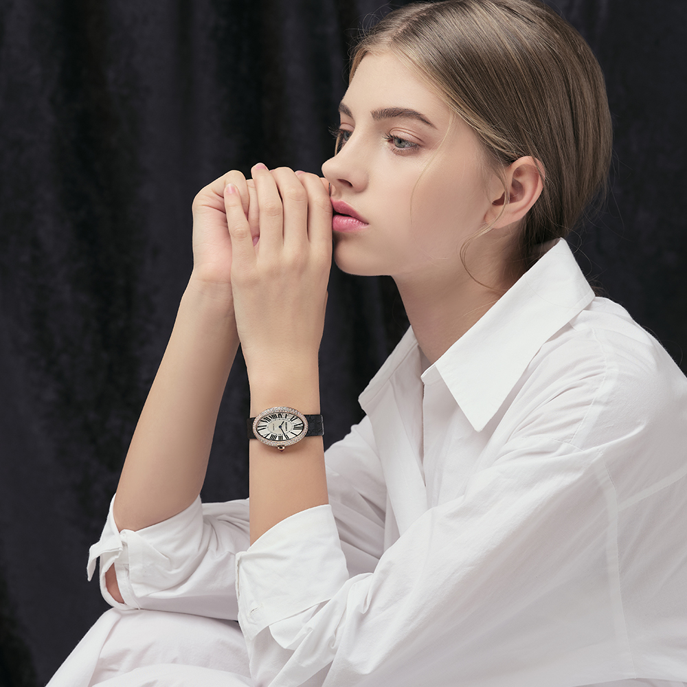 [4차 재입고] 가이거 여성 가죽 타원형 손목 시계 명품 자개 GE1207