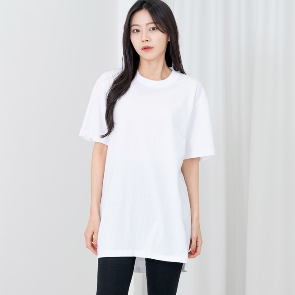 흰색무지티 레깅스레이어드 여름 반팔면티 라운드넥 여성롱티 - 상세 이미지 2