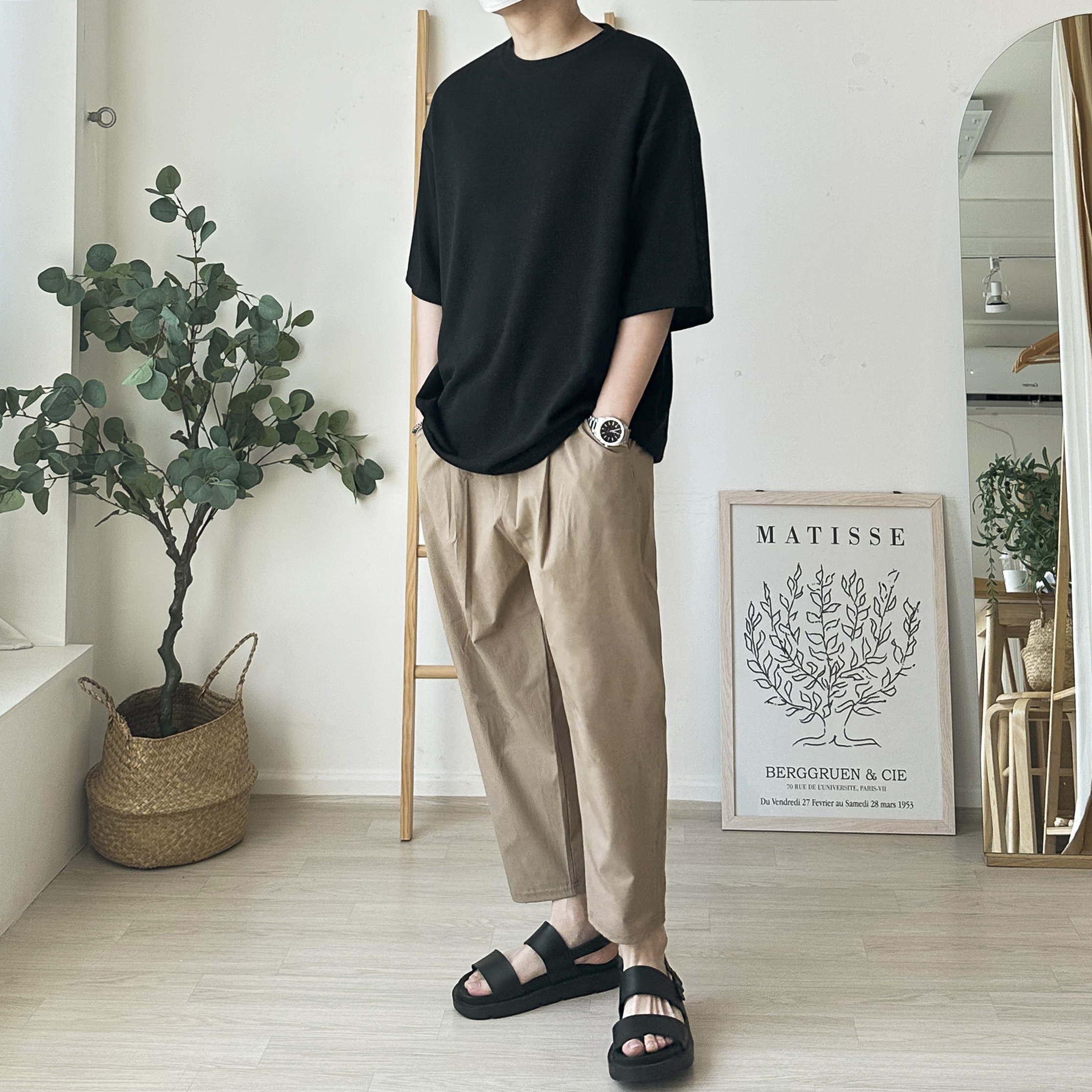 남자 9부 아이스 핀턱 벌룬 항아리 밴딩 와이드 팬츠 3color 이미지 3