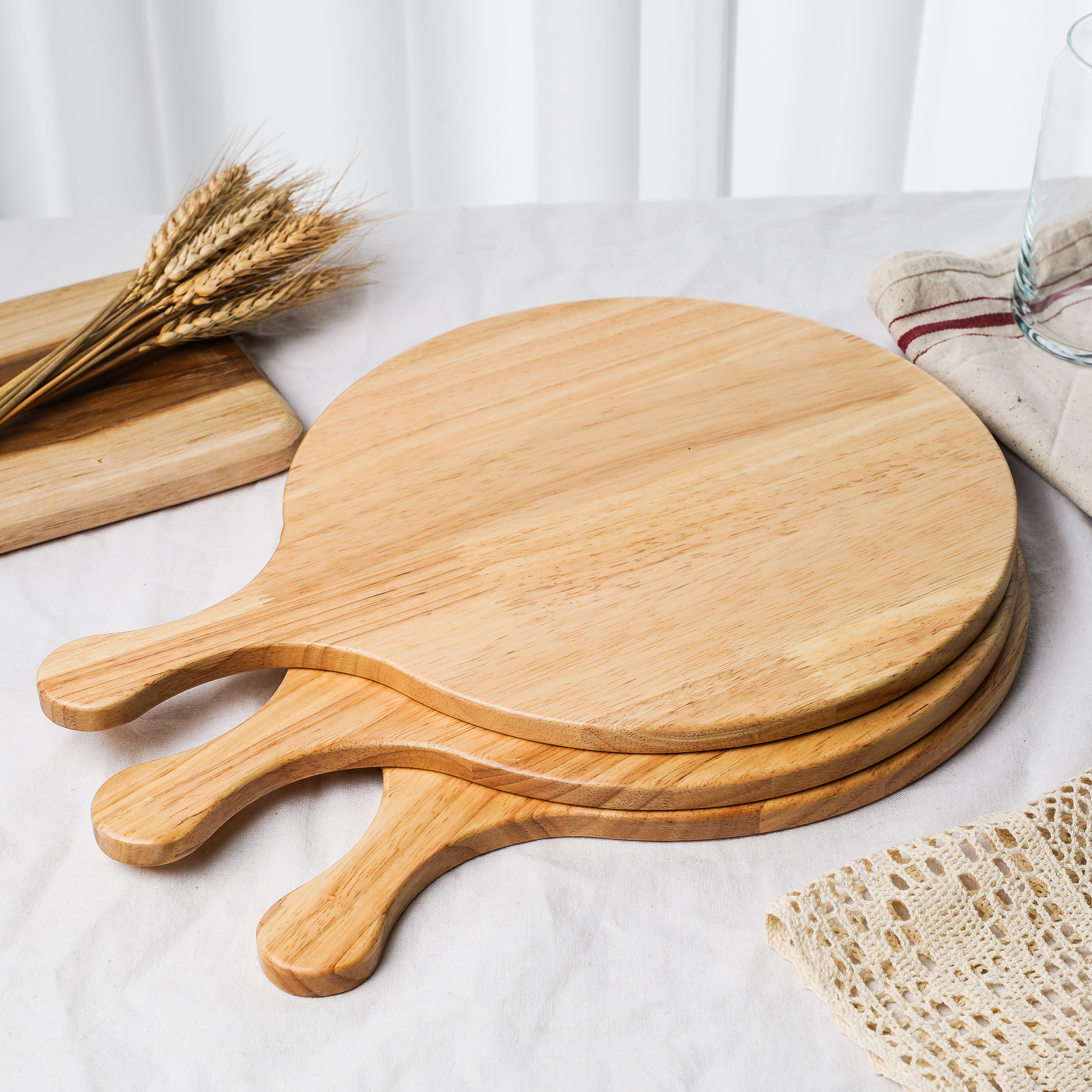 우드 도마 손잡이 서빙 피자 보드 피자판 원형 소 8T