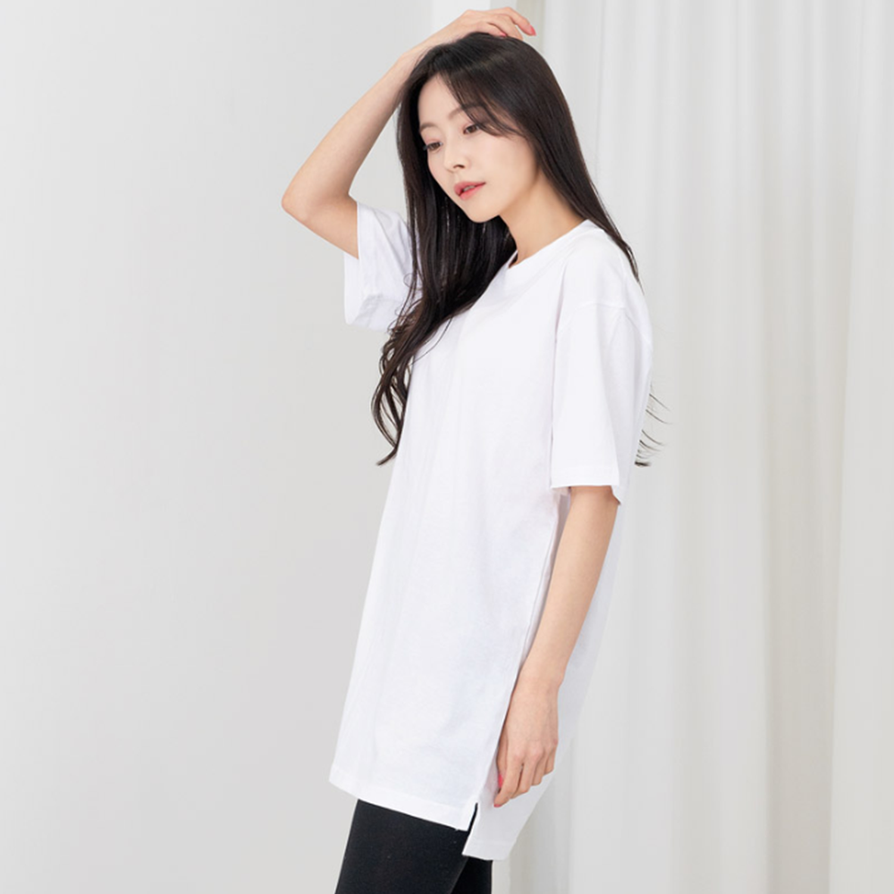 흰색무지티 레깅스레이어드 여름 반팔면티 라운드넥 여성롱티 - 상세 이미지 3
