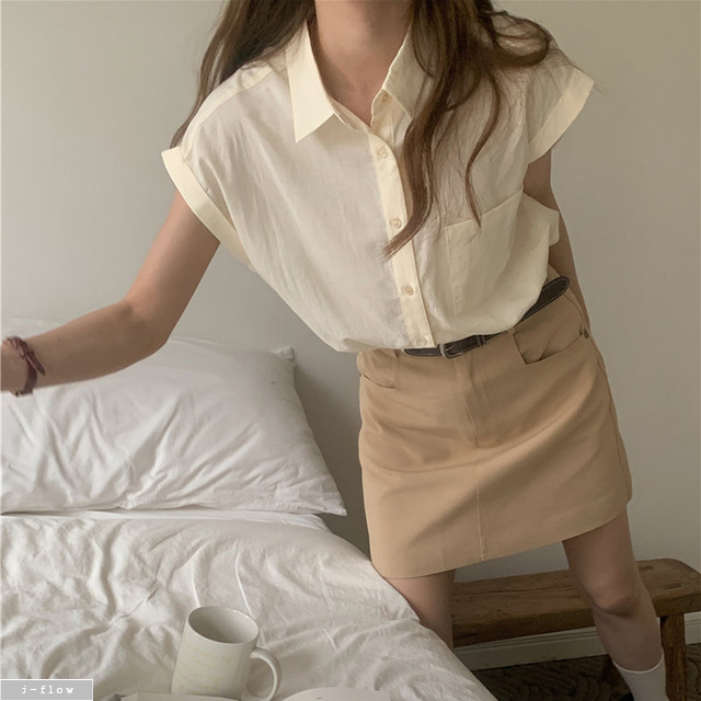 보잉 카라넥 나그랑 오버핏 코튼 하프 셔츠 3col 여름 롤업 반팔 포켓 루즈 제이플로우 - 상품 이미지
