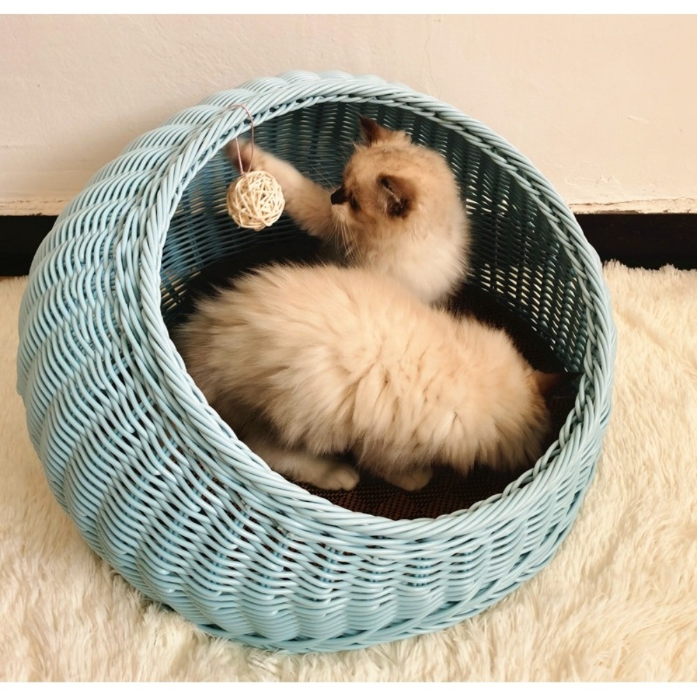 포근한 고양이 라탄 집 하우스 라탄고양이집 - 상품 이미지