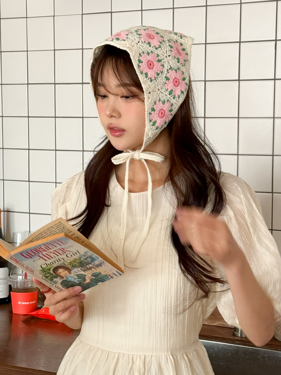 [3종] 체리 플라워 니트 헤어 두건 3color 상세 이미지 11