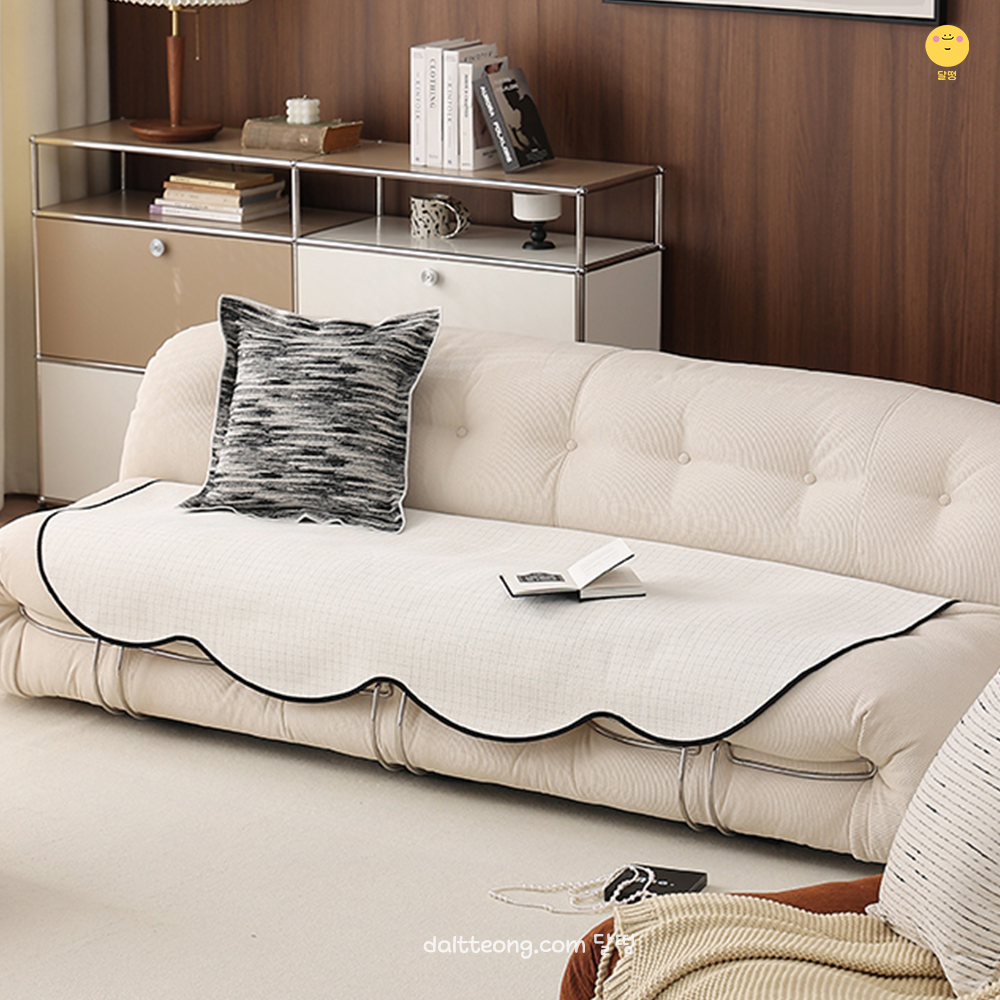달떵 화이트 트위드 쇼파 패드 커버 러그 사계절 깔개 매트 커버링 패브릭 침대 90x90