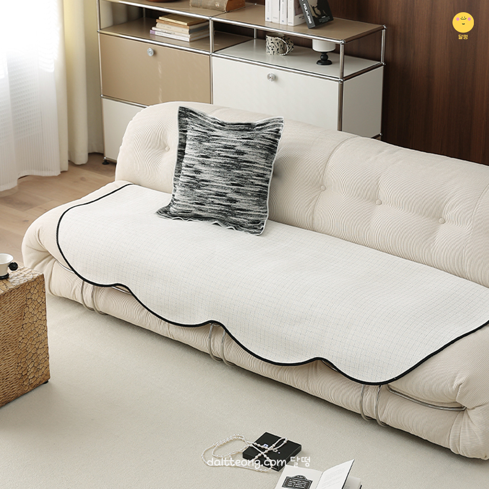달떵 화이트 트위드 쇼파 패드 커버 러그 사계절 깔개 매트 커버링 패브릭 침대 90x90