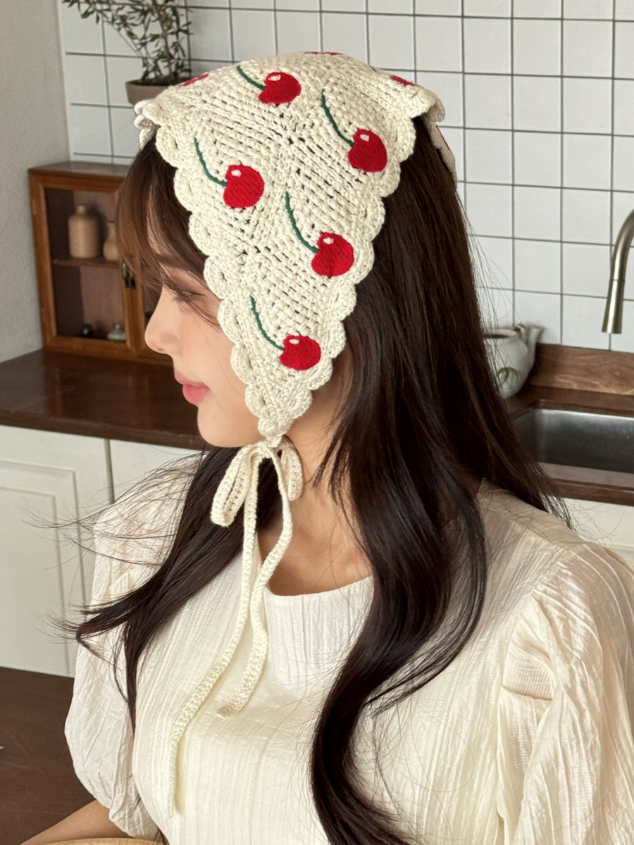 [3종] 체리 플라워 니트 헤어 두건 3color 상세 이미지 30