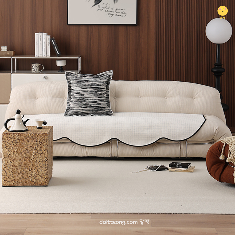 달떵 화이트 트위드 쇼파 패드 커버 러그 사계절 깔개 매트 커버링 패브릭 침대 90x90
