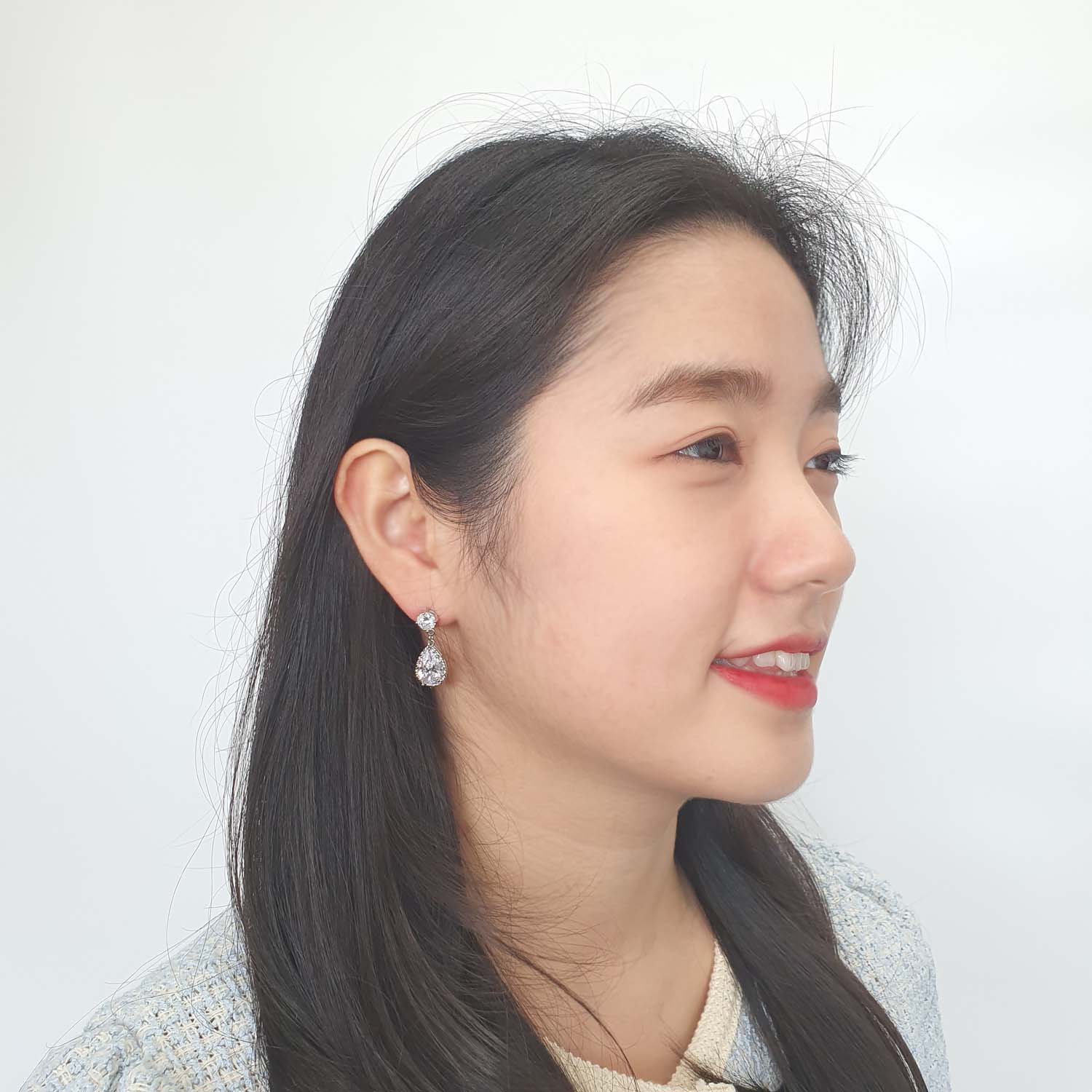 야랑쥬얼리 큰 드롭 큐빅스터드귀걸이 - 상세 이미지 3