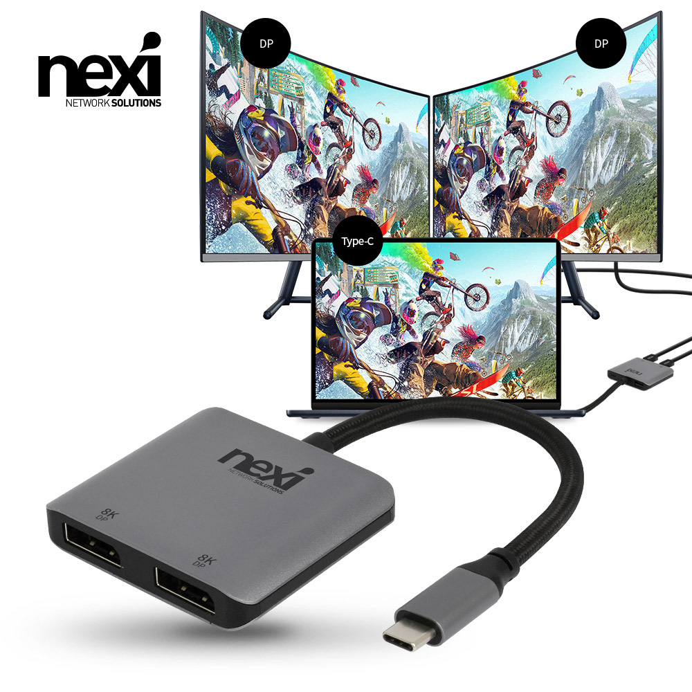 넥시 DP 1.4 분배기 C타입 썬더볼트 확장 8K 60Hz 듀얼모니터 노트북 PD충전 이미지 2