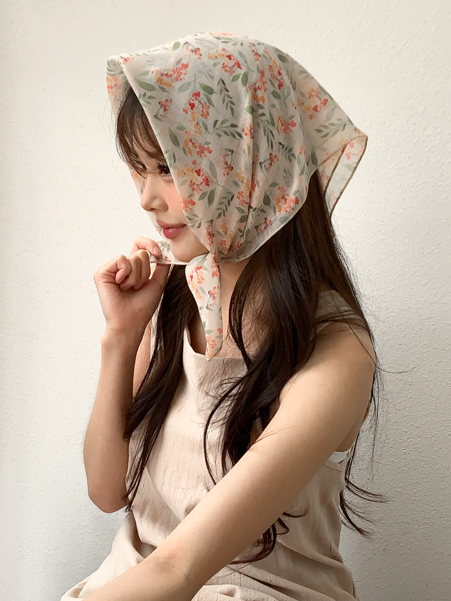 수채화 플라워 패턴 헤어 두건 스카프 4color 상세 이미지 9