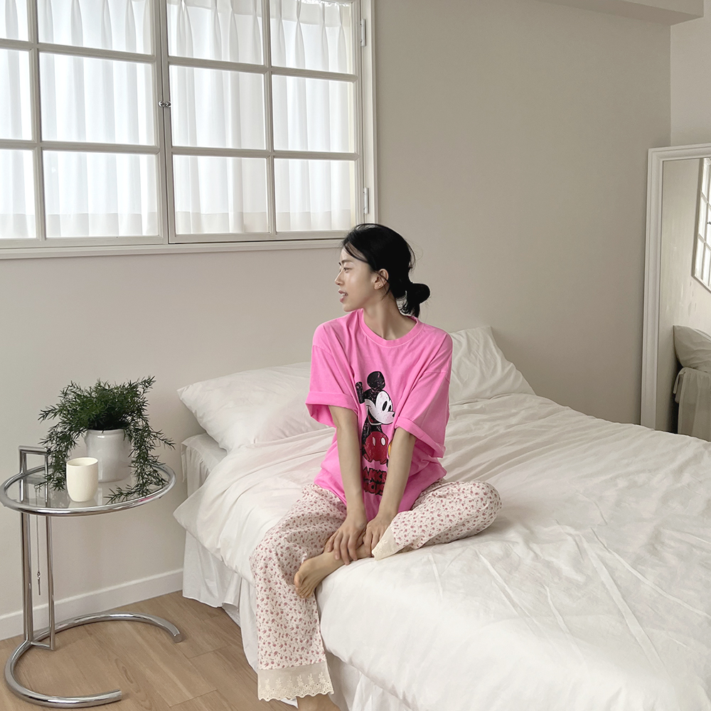 국산 피그먼트 워싱면 디즈니 미키 커플 반팔 티셔츠 빅사이즈 롱티 상세 이미지 22