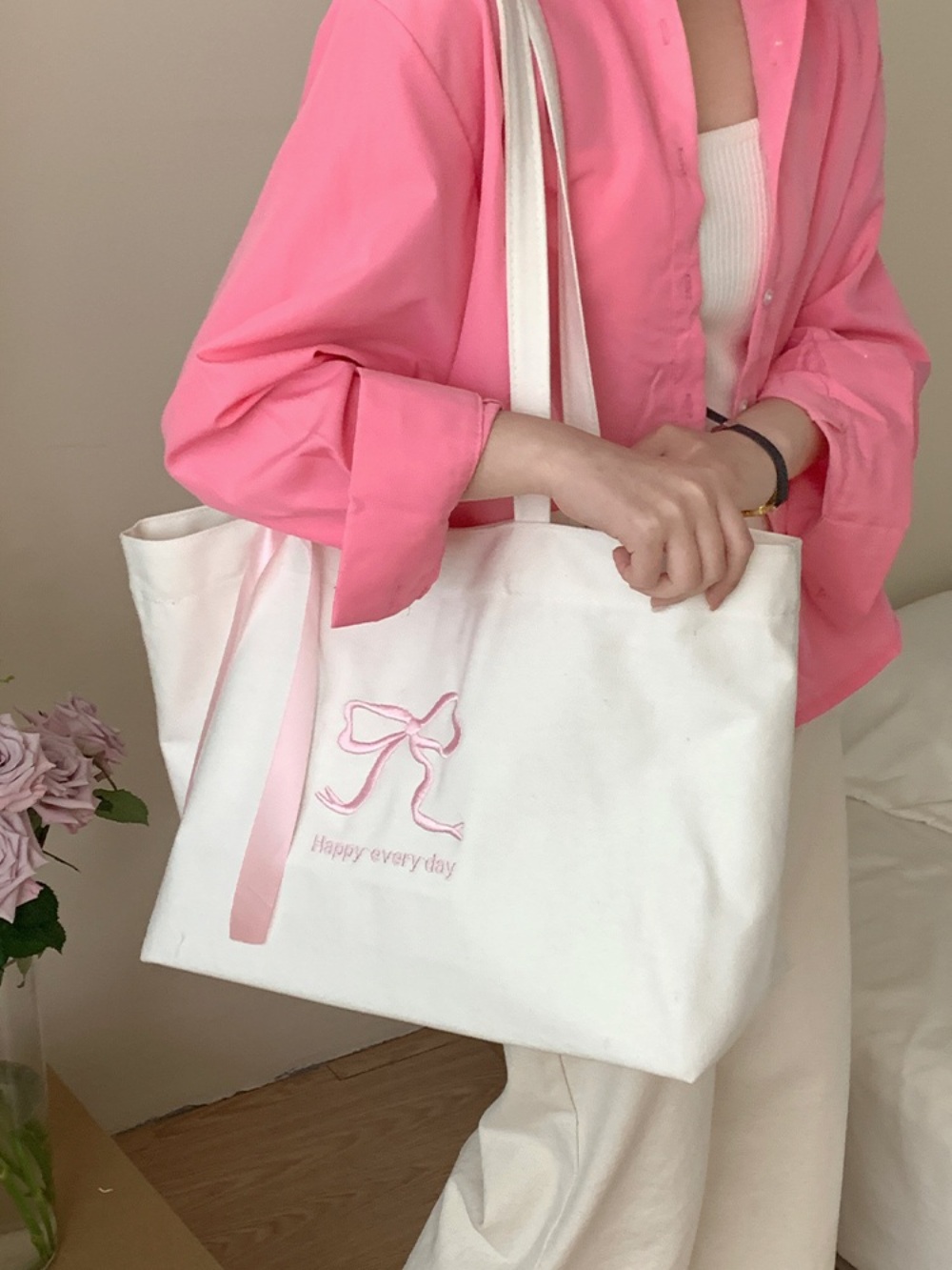 인스타그램 레드벨벳 조이 가방 리본 에코백 캐주얼 캠퍼스룩 - 상세 이미지 5