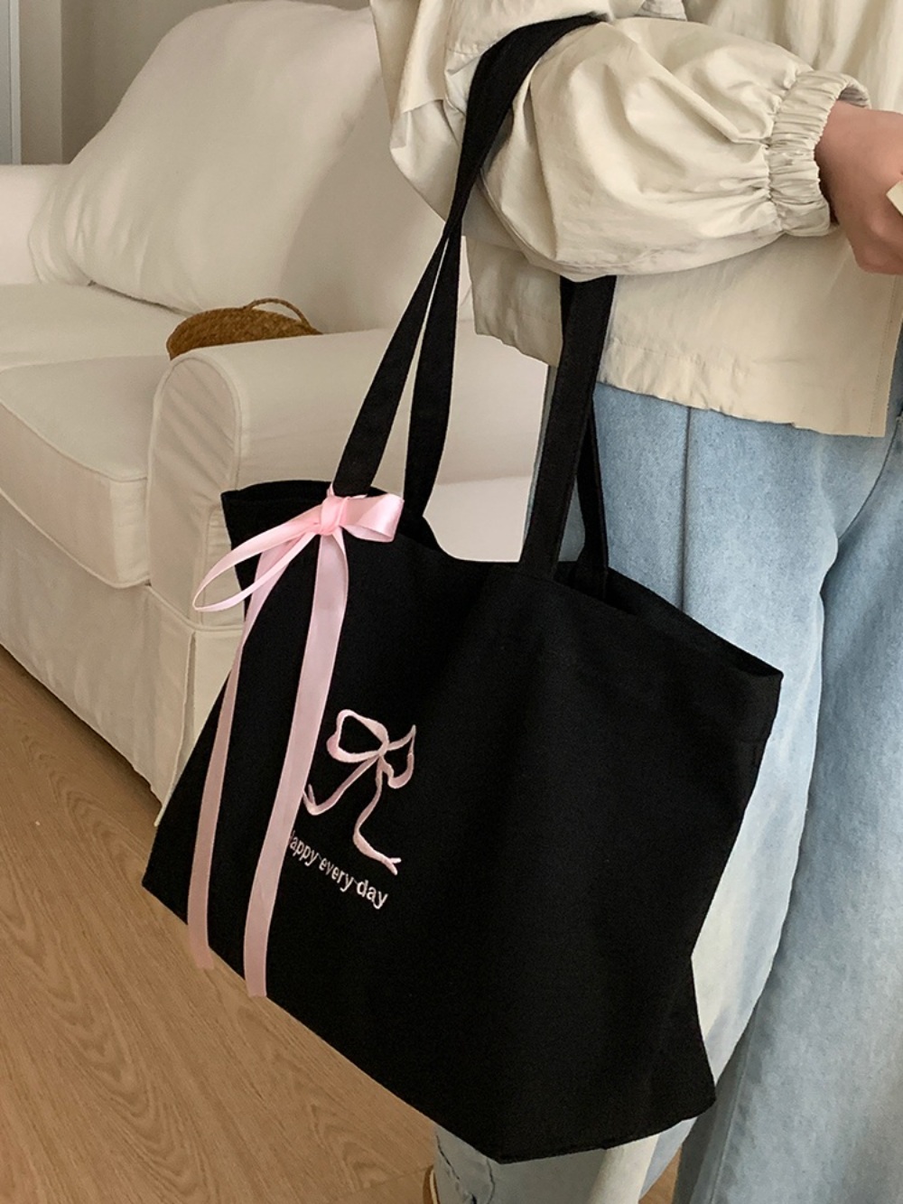 인스타그램 레드벨벳 조이 가방 리본 에코백 캐주얼 캠퍼스룩 - 상세 이미지 2