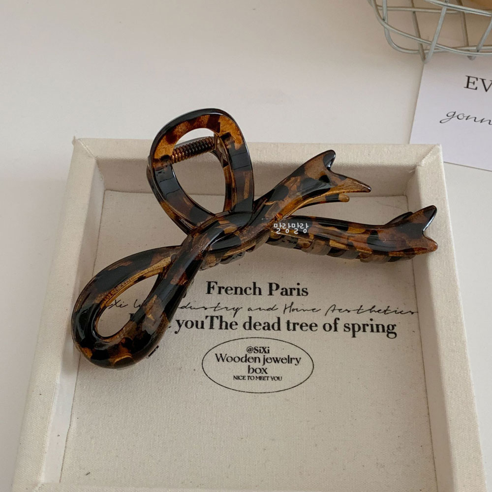 호피 대형집게핀 마블 숱 많은 올림머리삔