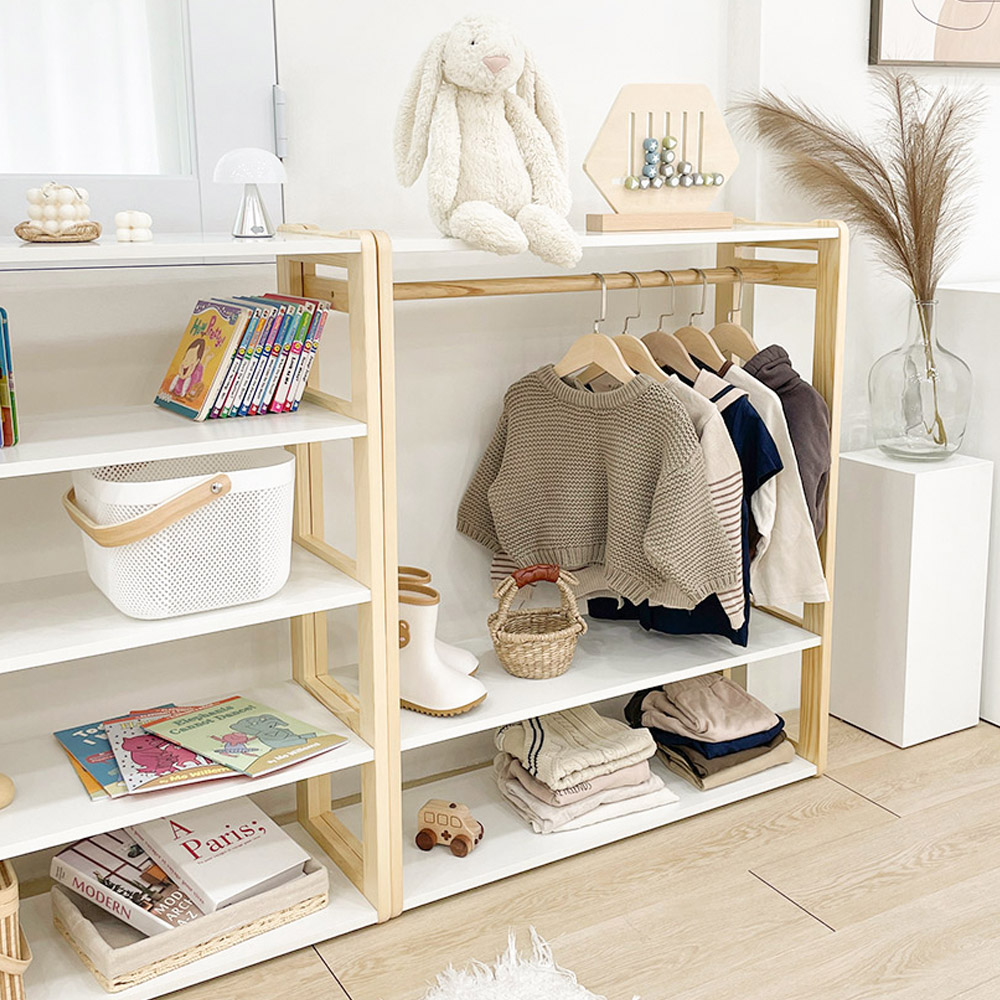 심플룸 선반형 유아 아기 행거 어린이 키즈 아기옷 아이방 아동 원목