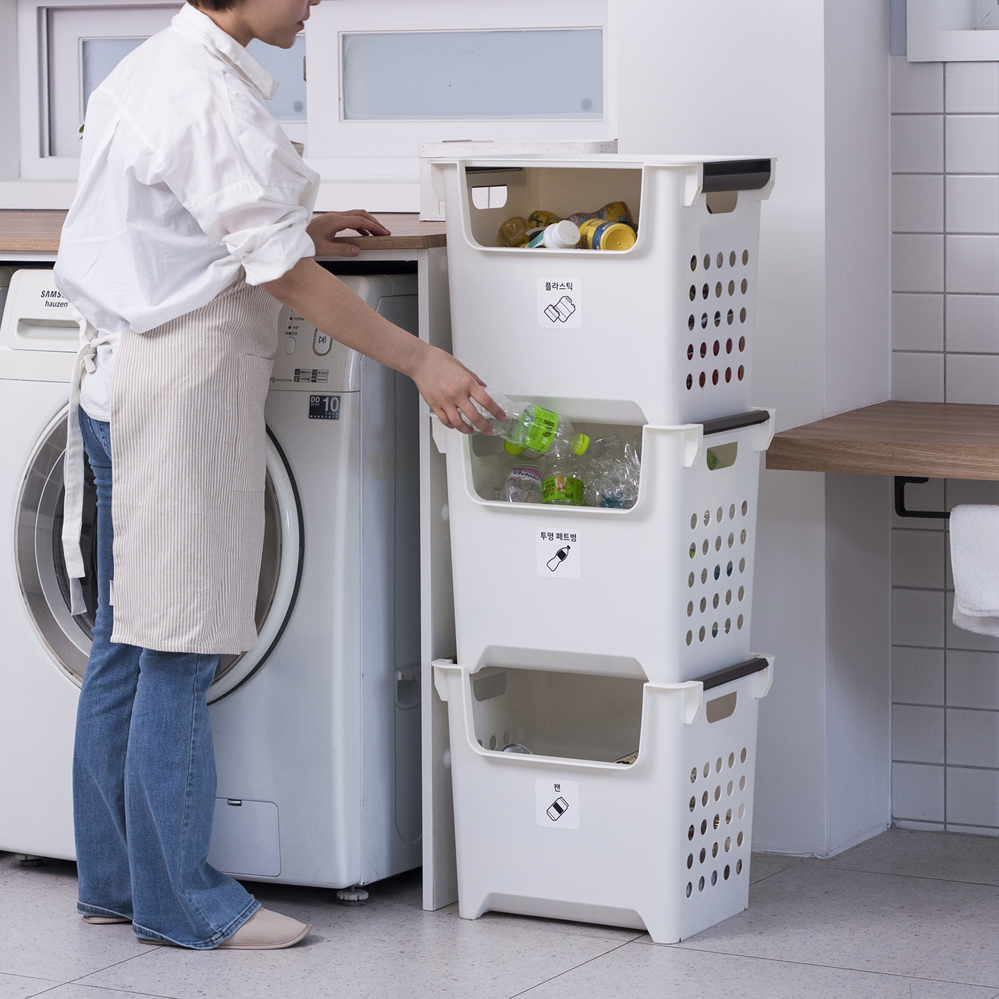 3단 재활용 분리수거함 대용량 특대형 쓰레기통 대형 바구니 가정용