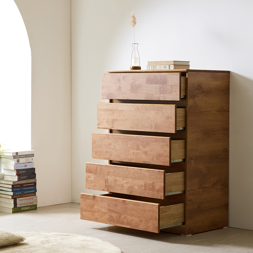 5단 원목 서랍장 속깊은 러버 와이드 광폭 800 (월넛)