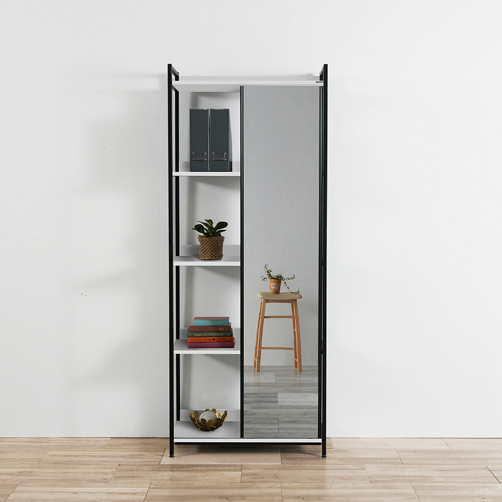 동서가구 디케로 철제 스틸 드레스룸 시스템 행거 800, 거울선반형, 화이트