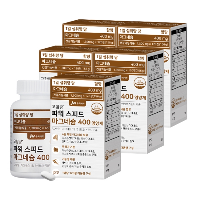 JW중외제약 파워 스피드 마그네슘 400 영양제 120정, 5개