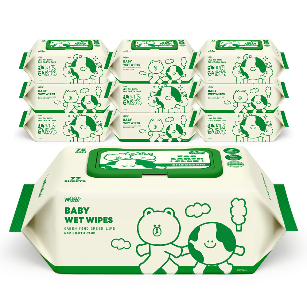 아이러브베베 라인프렌즈 그린에디션 생분해 77매 75g 10팩 캡형 아기물티슈