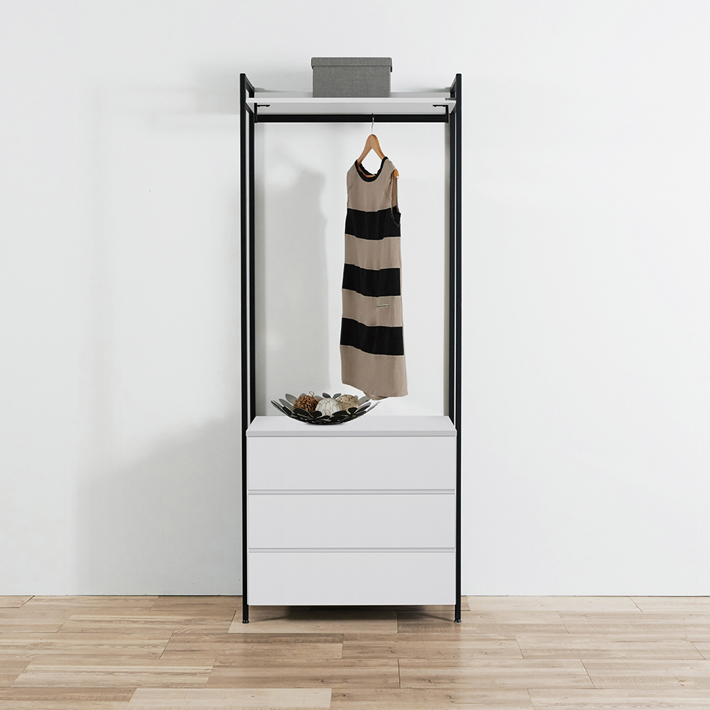 동서가구 디케로 철제 스틸 드레스룸 시스템 행거 800, 서랍형, 화이트