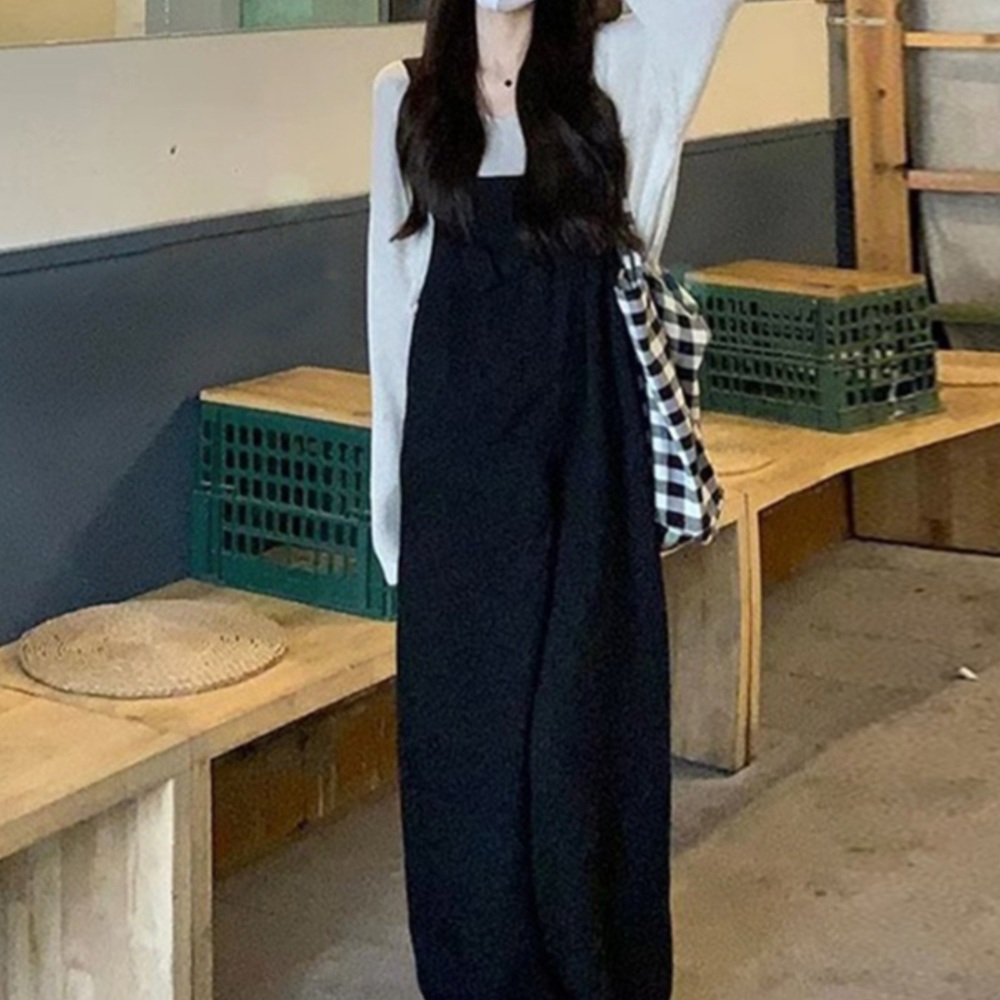 아이유 공항룩 멜빵바지 아메카지 와이드 - 메인 이미지