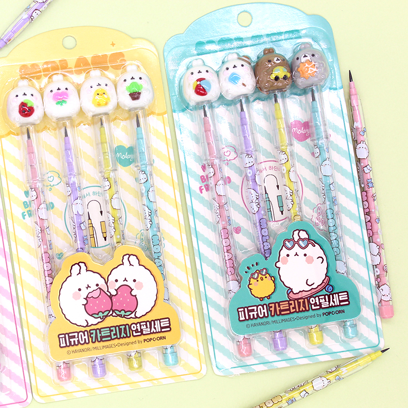 몰랑이 피규어 카트리지 연필 4본 세트 귀여운 캐릭터 문구 초등학생 여아 남아 학용품 이미지 2