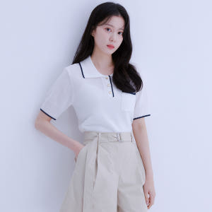 [N배송] 로엠 띠배색 카라 반팔 스웨터 RMKAE25R15 착용 후기 | 사이즈/핏 총정리 - 상품 이미지 1