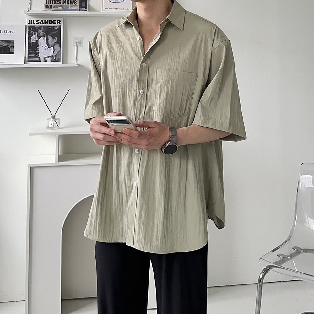 남자 린넨 오버핏 구김없는 셔츠 남자반팔셔츠