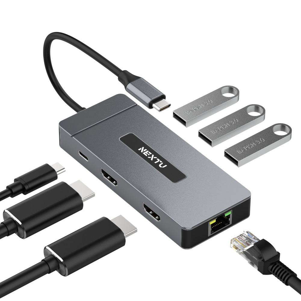 넥스트유 유이반 7in1 멀티허브 HDMi 2포트 4K60Hz 듀얼 USB 3.0 3포트 C타입