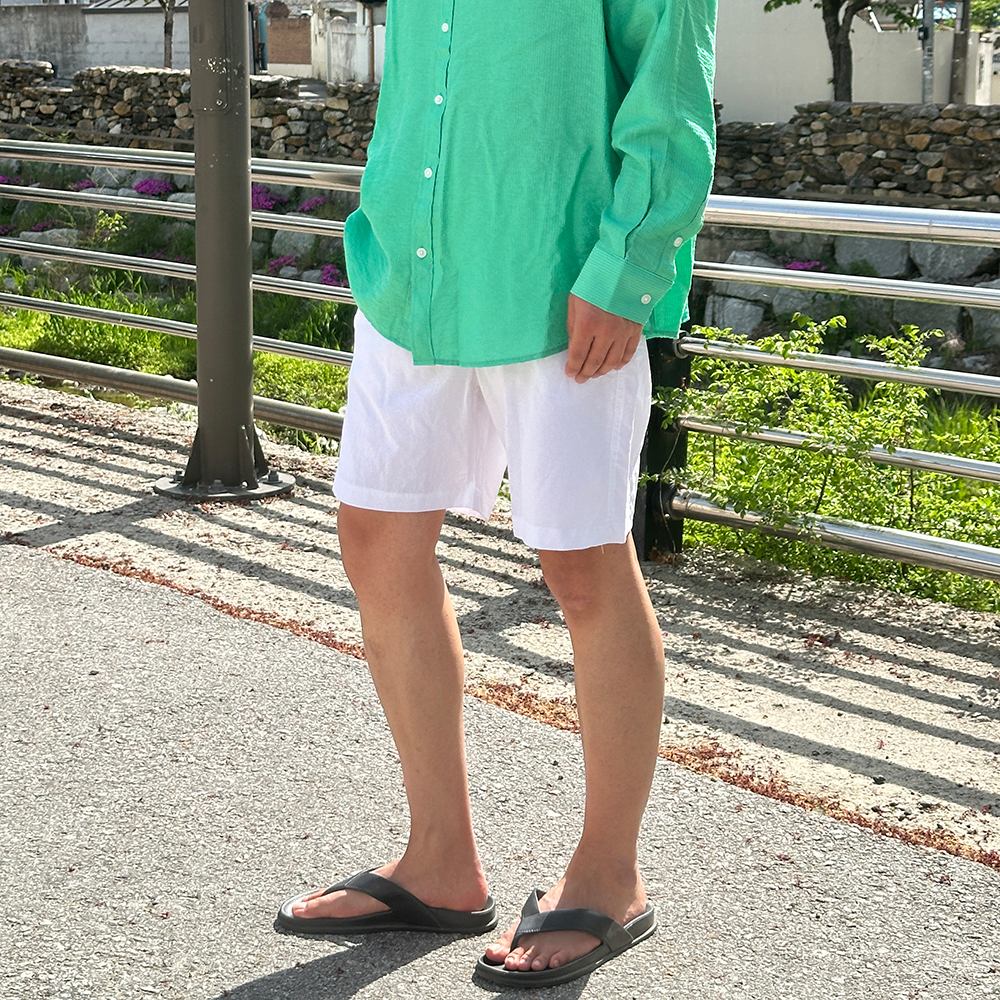 남자 반바지 린넨 여름 5부 밴딩 흰색반바지 - 상세 이미지 3