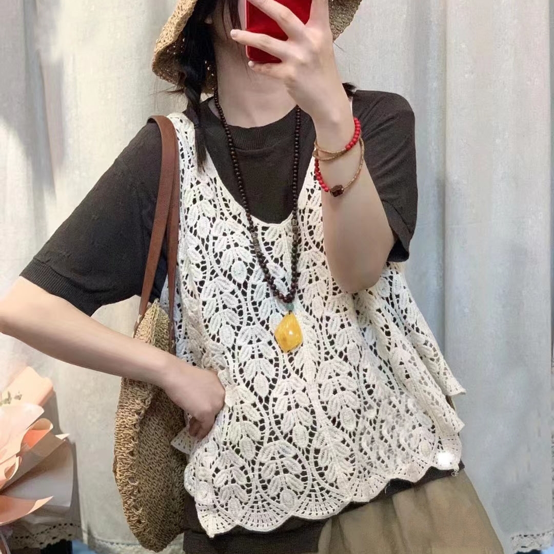 간절기조끼 여름니트조끼 펀칭 망사 뜨개 뷔스티에