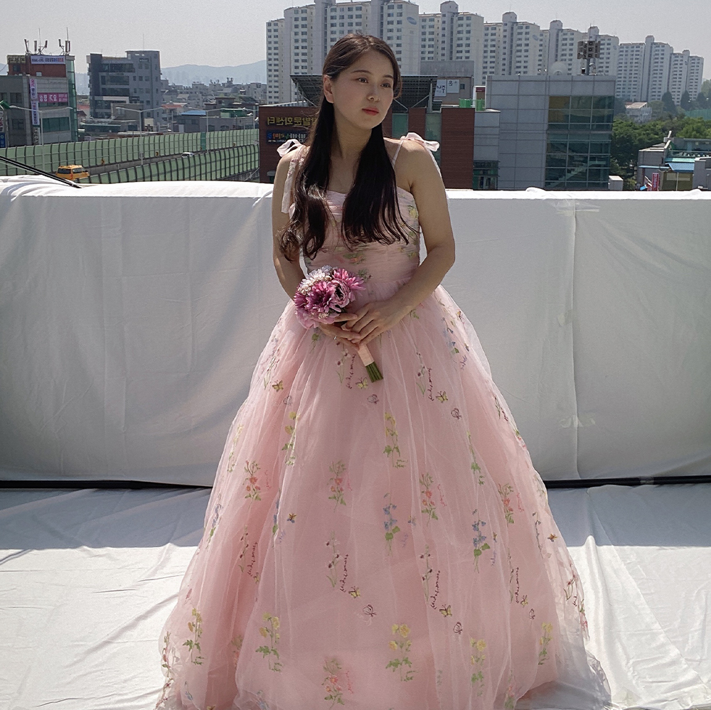 센트레나 플라워 핑크캉캉 유색드레스 대여 촬영용 피로연 셀프웨딩드레스 브라이덜샤워 졸사 - 상품 이미지