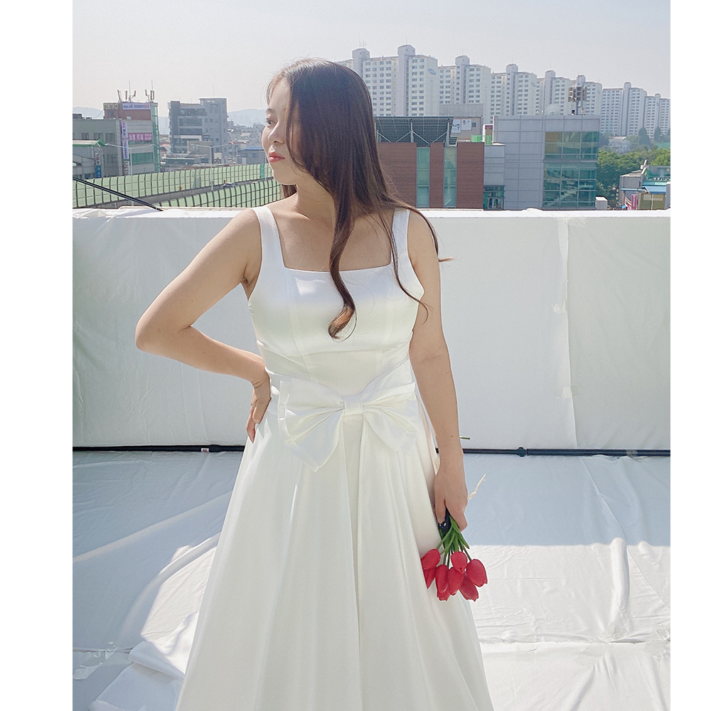 엠마 리본 화이트 웨딩드레스 양도(판매) 브라이덜샤워 제주스냅 임부 만삭드레스 졸업사진 - 상세 이미지 5