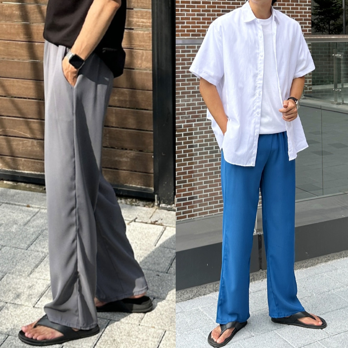 1+1 남자 힉스 여름 아이스 쿨 냉장고 롱 와이드 밴딩팬츠