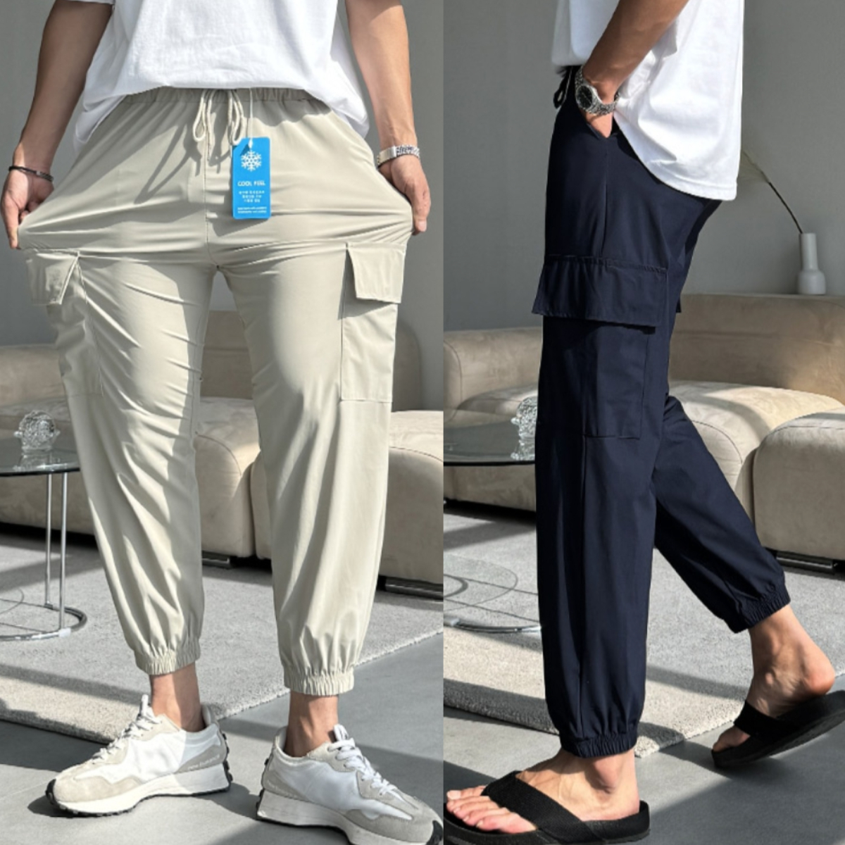 남자 질라 여름 아이스 쿨링 냉장고 스판 카고 조거 팬츠