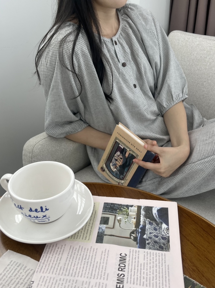 [2컬러] 라운드 여름 7부 파자마 세트 부모님 임산부 잠옷 순면 홈웨어 - 상세 이미지 2
