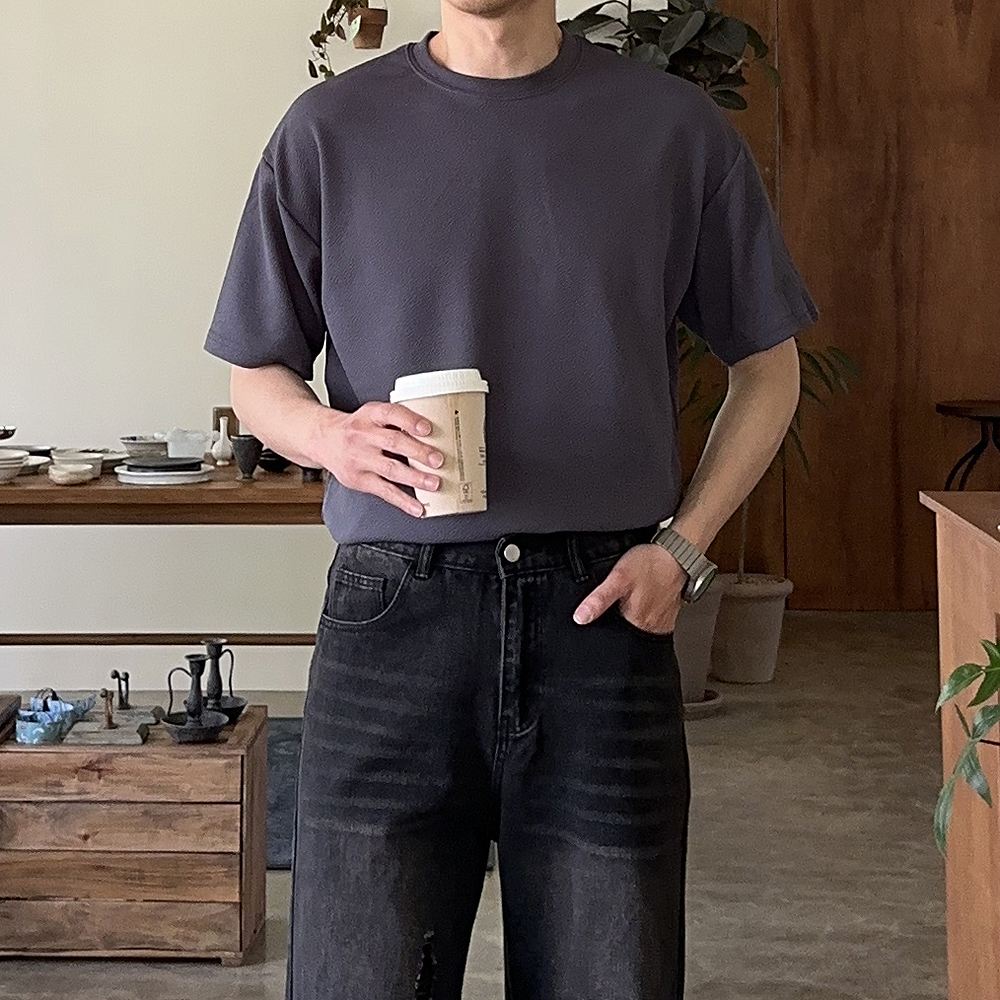 남자 반팔티 오버핏반팔 빅사이즈 무지 구김없는 티셔츠