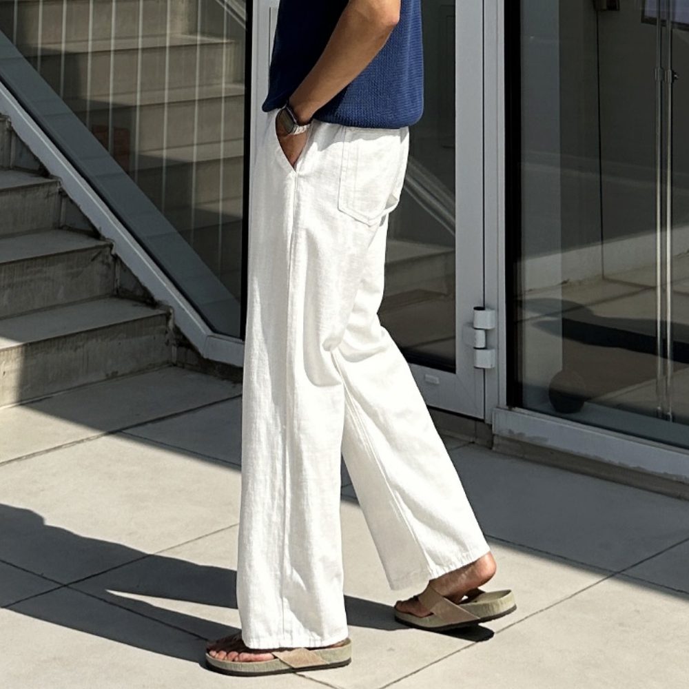 남자 재비어 여름 쿨링 뒷밴딩 린넨 와이드 면바지 28-38