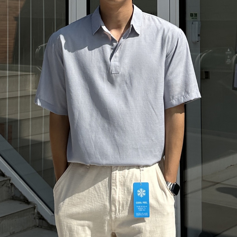남자 르질 여름 링클프리 아이스 쿨 린넨 반오픈 반팔셔츠 이미지 4