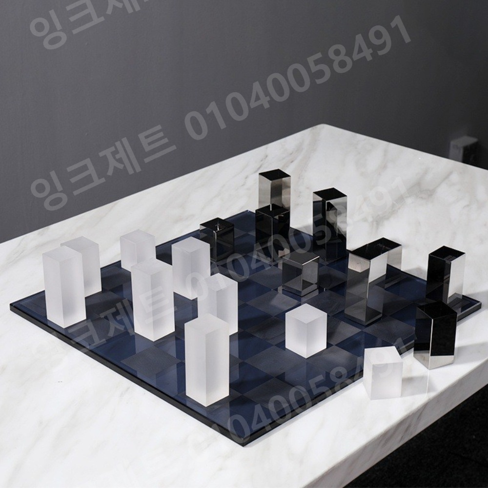크리스탈 체스판 유리 대리석 그리드 오브제 인테리어 - 상세 이미지 4