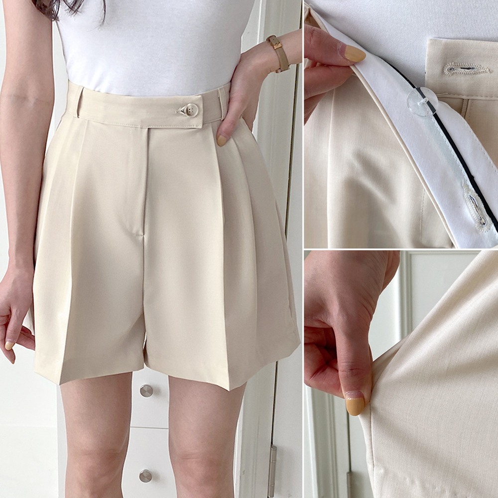 하이웨스트 테일러드 여성반바지 핀턱 와이드팬츠 여자슬랙스 여름바지 5부 반바지 버뮤다팬츠