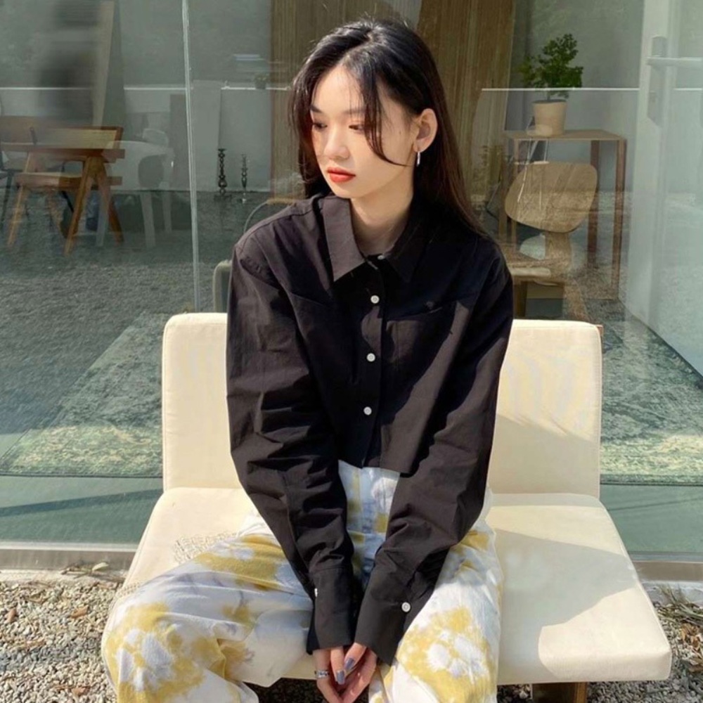 아이유 공항패션 블루 크롭 셔츠 패셔너블 유니섹스 - 상세 이미지 3