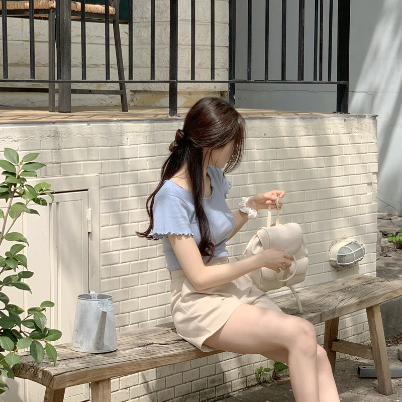 다이아 펀칭 프릴 여리핏 반팔 티셔츠 ts4107 - 상세 이미지 3