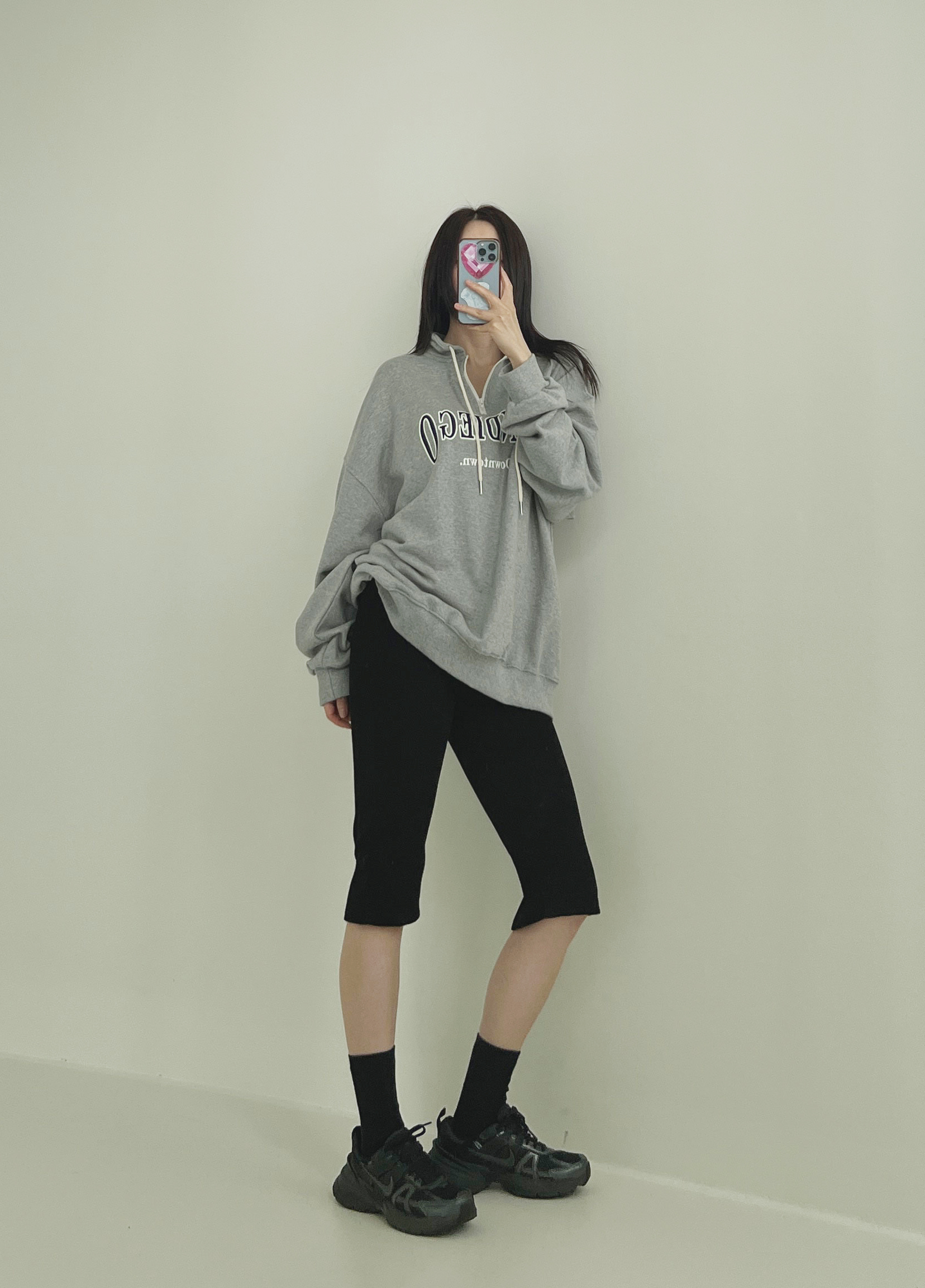 뉴블랙 슬릿 5부 골지 레깅스 바이커팬츠 뒤트임 스트릿룩 버뮤다 레깅스바지 1color 상세 이미지 18